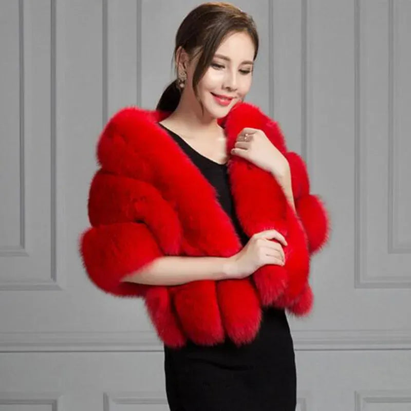 Winter Warm imitation mink women's fox fur collar shawl scarf cloak mink fur coat Bridal dress hairy large shawl cape short coat Winter Warm imitation mink women's fox fur collar shawl scarf cloak mink fur coat Bridal dress hairy large shawl cape short coat