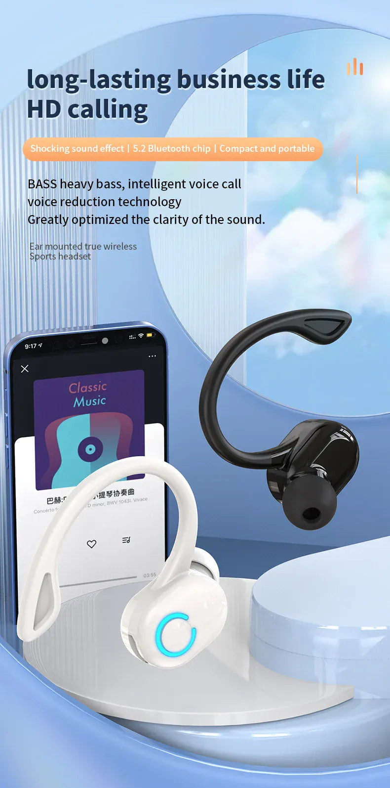Wireless Bluetooth Earphones HIFI Bass With HD MIC Ear-Hook Earbuds Noise Cancelling Life Waterproof Game Sports Music Headsets Wireless Bluetooth Earphones HIFI Bass With HD MIC Ear-Hook Earbuds Noise Cancelling Life Waterproof Game Sports Music Headsets