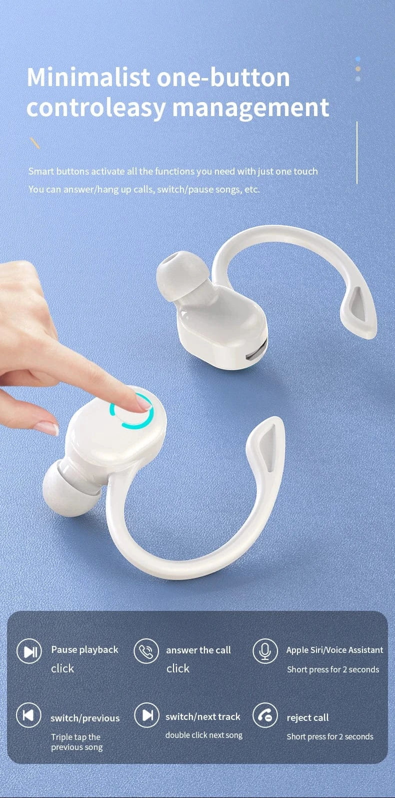 Wireless Bluetooth Earphones HIFI Bass With HD MIC Ear-Hook Earbuds Noise Cancelling Life Waterproof Game Sports Music Headsets Wireless Bluetooth Earphones HIFI Bass With HD MIC Ear-Hook Earbuds Noise Cancelling Life Waterproof Game Sports Music Headsets