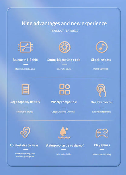 Wireless Bluetooth Earphones HIFI Bass With HD MIC Ear-Hook Earbuds Noise Cancelling Life Waterproof Game Sports Music Headsets Wireless Bluetooth Earphones HIFI Bass With HD MIC Ear-Hook Earbuds Noise Cancelling Life Waterproof Game Sports Music Headsets