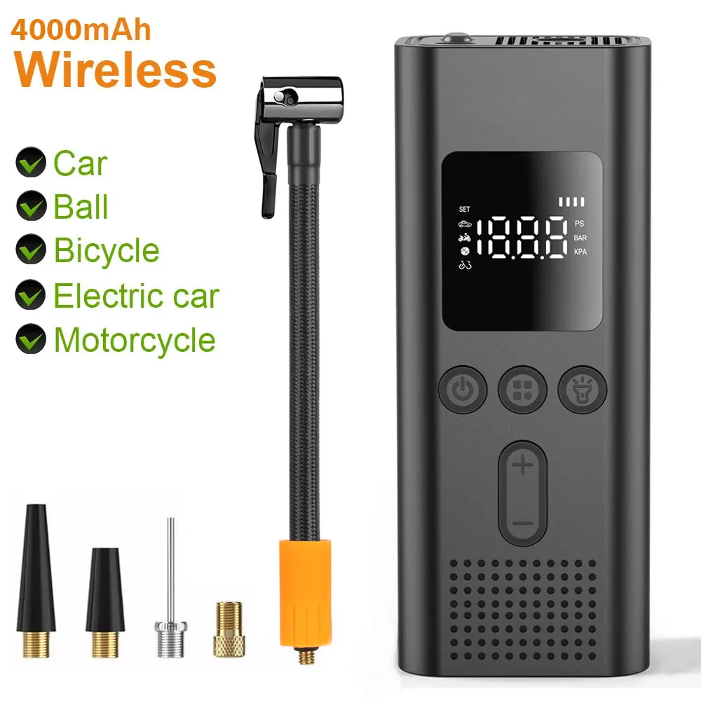 Wireless Portable Tire Inflator 150PSI – Cordless Air Compressor with LCD | Wahooly Wireless Portable Tire Inflator – 150PSI Cordless Air Compressor with LCD & LED Light