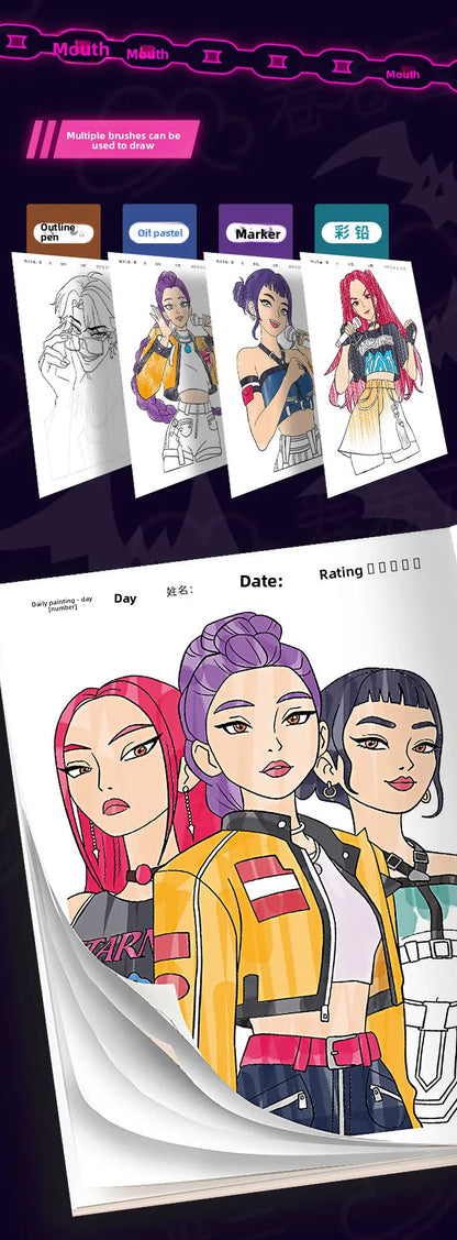 Witch hunting group kpop animation peripheral picture book peripheral coloring line draft children's album coloring painting Witch hunting group kpop animation peripheral picture book peripheral coloring line draft children's album coloring painting