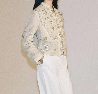 Women's Floral Embroidered Jacket | Shop Wahooly Women's Floral Embroidered Cropped Jacket | Stand Collar