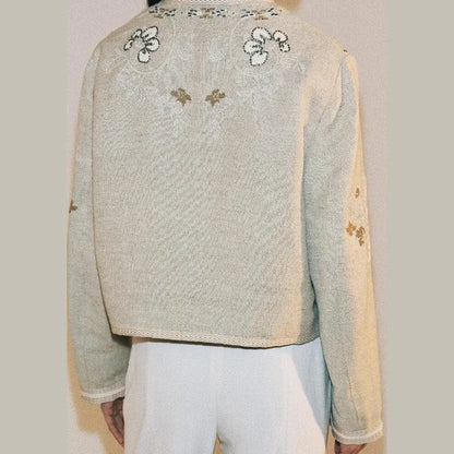 Women's Floral Embroidered Jacket | Shop Wahooly Women's Floral Embroidered Cropped Jacket | Stand Collar