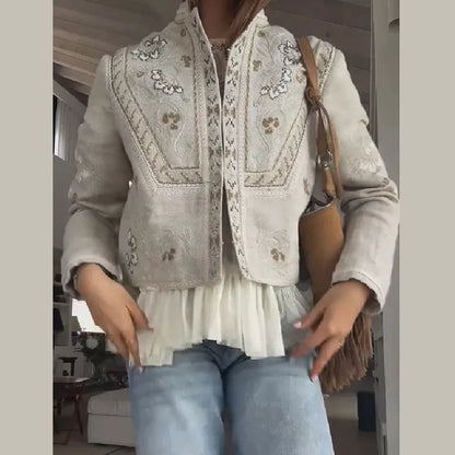 Women's Floral Embroidered Jacket | Shop Wahooly Women's Floral Embroidered Cropped Jacket | Stand Collar