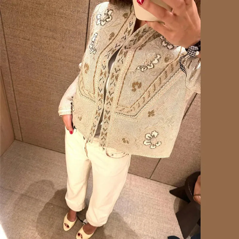 Women's Floral Embroidered Jacket | Shop Wahooly Women's Floral Embroidered Cropped Jacket | Stand Collar