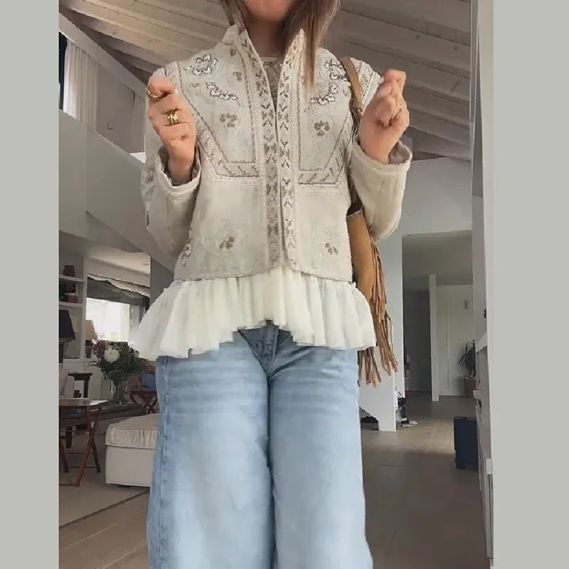 Women's Floral Embroidered Jacket | Shop Wahooly Women's Floral Embroidered Cropped Jacket | Stand Collar