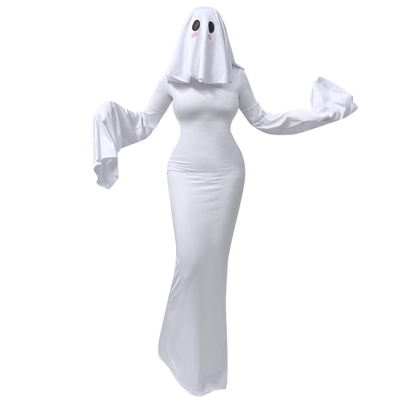Women's Ghost Halloween Costume Dress | Elegant Backless White Gown, S–XL Women's Ghost Spirit Halloween Dress – Elegant Backless White Costume Gown | S–XL