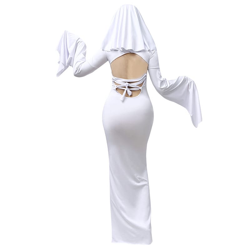Women's Ghost Halloween Costume Dress | Elegant Backless White Gown, S–XL Women's Ghost Spirit Halloween Dress – Elegant Backless White Costume Gown | S–XL