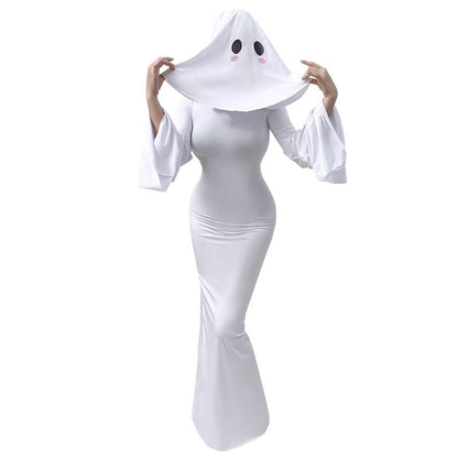 Women's Ghost Halloween Costume Dress | Elegant Backless White Gown, S–XL Women's Ghost Spirit Halloween Dress – Elegant Backless White Costume Gown | S–XL