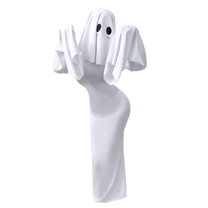 Women's Ghost Halloween Costume Dress | Elegant Backless White Gown, S–XL Women's Ghost Spirit Halloween Dress – Elegant Backless White Costume Gown | S–XL