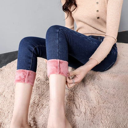 Women's High Waist Fleece-Lined Slim Jeans | Warm Pencil Pants Sizes 25–32 Women's High Waist Fleece-Lined Slim Jeans – Warm, Stretchy Pencil Pants