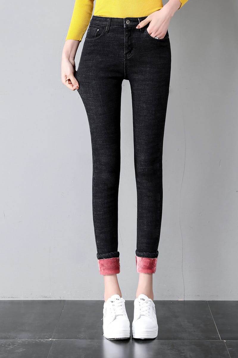 Women's High Waist Fleece-Lined Slim Jeans | Warm Pencil Pants Sizes 25–32 Women's High Waist Fleece-Lined Slim Jeans – Warm, Stretchy Pencil Pants