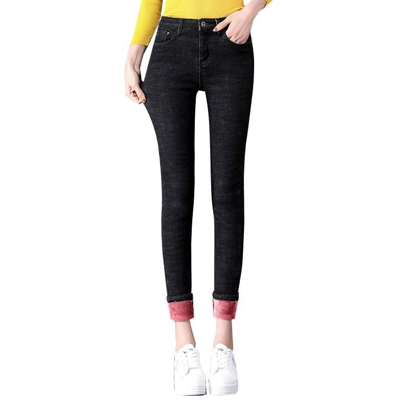 Women's High Waist Fleece-Lined Slim Jeans | Warm Pencil Pants Sizes 25–32 Women's High Waist Fleece-Lined Slim Jeans – Warm, Stretchy Pencil Pants