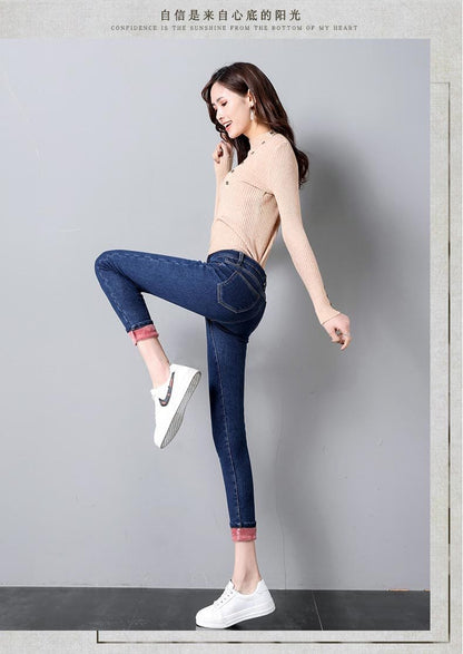 Women's High Waist Fleece-Lined Slim Jeans | Warm Pencil Pants Sizes 25–32 Women's High Waist Fleece-Lined Slim Jeans – Warm, Stretchy Pencil Pants