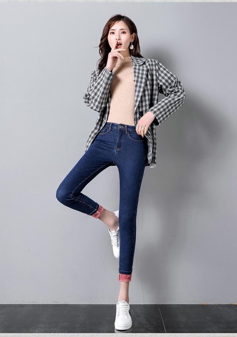 Women's High Waist Fleece-Lined Slim Jeans | Warm Pencil Pants Sizes 25–32 Women's High Waist Fleece-Lined Slim Jeans – Warm, Stretchy Pencil Pants