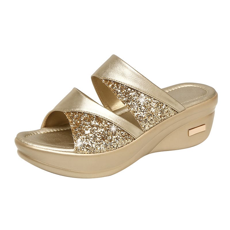 Women's Platform Wedge Sandals | Open Toe Thick Sole Summer Shoes – Sizes 35–43 Women's Platform Wedge Sandals – Open Toe Thick Sole Summer Shoes | Gray & Gold
