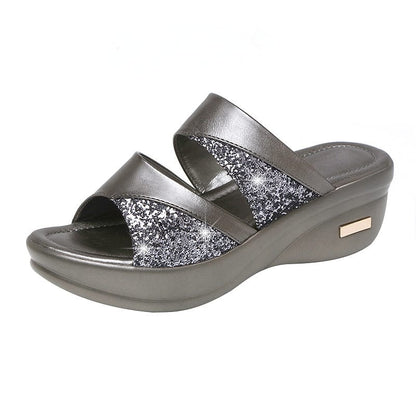 Women's Platform Wedge Sandals | Open Toe Thick Sole Summer Shoes – Sizes 35–43 Women's Platform Wedge Sandals – Open Toe Thick Sole Summer Shoes | Gray & Gold