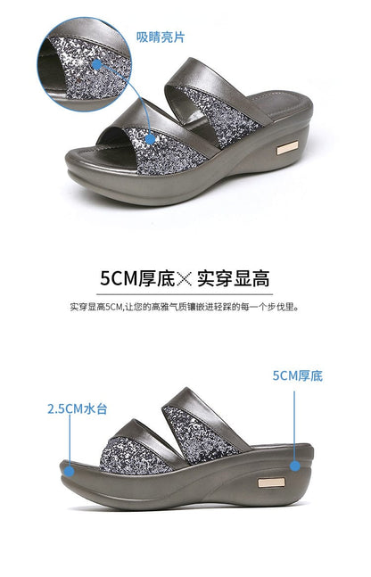 Women's Platform Wedge Sandals | Open Toe Thick Sole Summer Shoes – Sizes 35–43 Women's Platform Wedge Sandals – Open Toe Thick Sole Summer Shoes | Gray & Gold