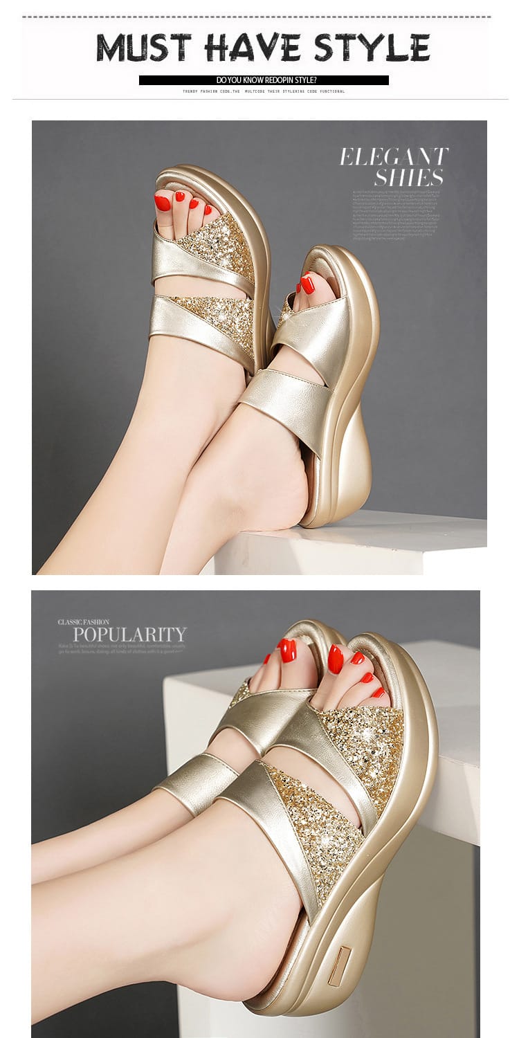 Women's Platform Wedge Sandals | Open Toe Thick Sole Summer Shoes – Sizes 35–43 Women's Platform Wedge Sandals – Open Toe Thick Sole Summer Shoes | Gray & Gold