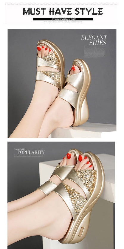Women's Platform Wedge Sandals | Open Toe Thick Sole Summer Shoes – Sizes 35–43 Women's Platform Wedge Sandals – Open Toe Thick Sole Summer Shoes | Gray & Gold