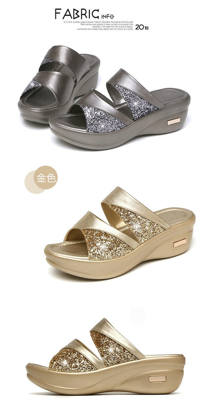 Women's Platform Wedge Sandals | Open Toe Thick Sole Summer Shoes – Sizes 35–43 Women's Platform Wedge Sandals – Open Toe Thick Sole Summer Shoes | Gray & Gold