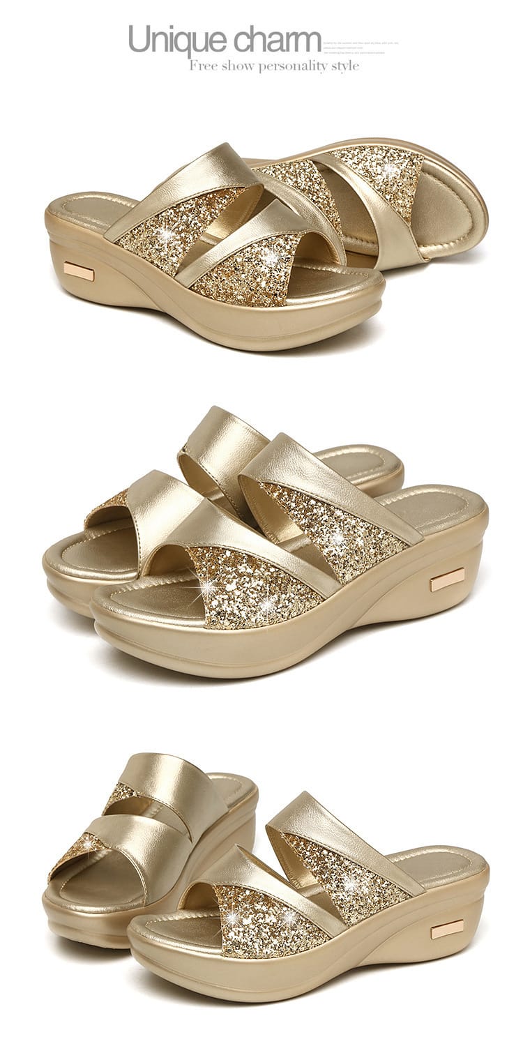 Women's Platform Wedge Sandals | Open Toe Thick Sole Summer Shoes – Sizes 35–43 Women's Platform Wedge Sandals – Open Toe Thick Sole Summer Shoes | Gray & Gold