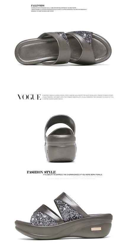Women's Platform Wedge Sandals | Open Toe Thick Sole Summer Shoes – Sizes 35–43 Women's Platform Wedge Sandals – Open Toe Thick Sole Summer Shoes | Gray & Gold