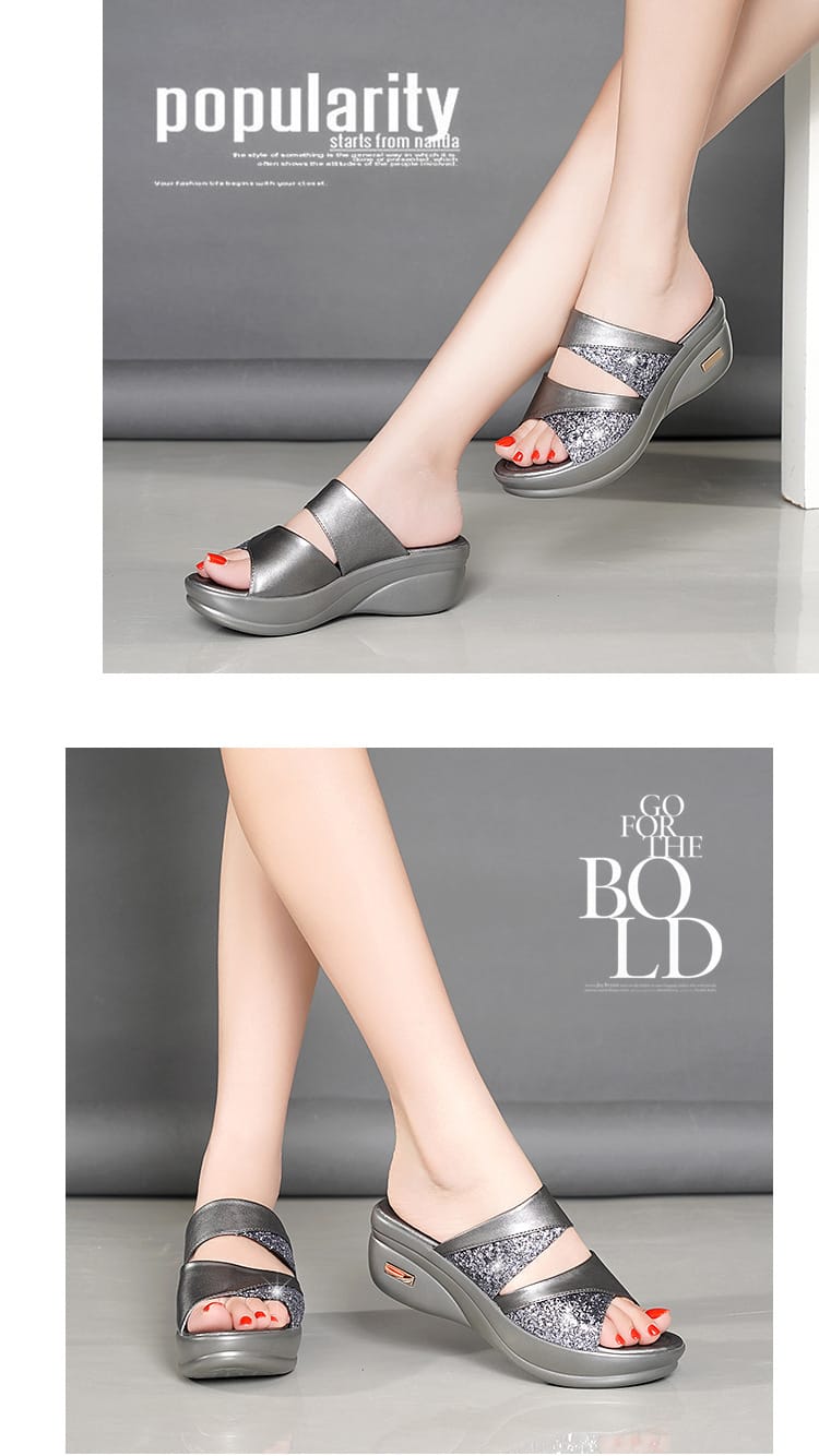 Women's Platform Wedge Sandals | Open Toe Thick Sole Summer Shoes – Sizes 35–43 Women's Platform Wedge Sandals – Open Toe Thick Sole Summer Shoes | Gray & Gold