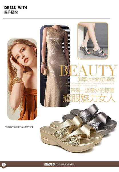 Women's Platform Wedge Sandals | Open Toe Thick Sole Summer Shoes – Sizes 35–43 Women's Platform Wedge Sandals – Open Toe Thick Sole Summer Shoes | Gray & Gold