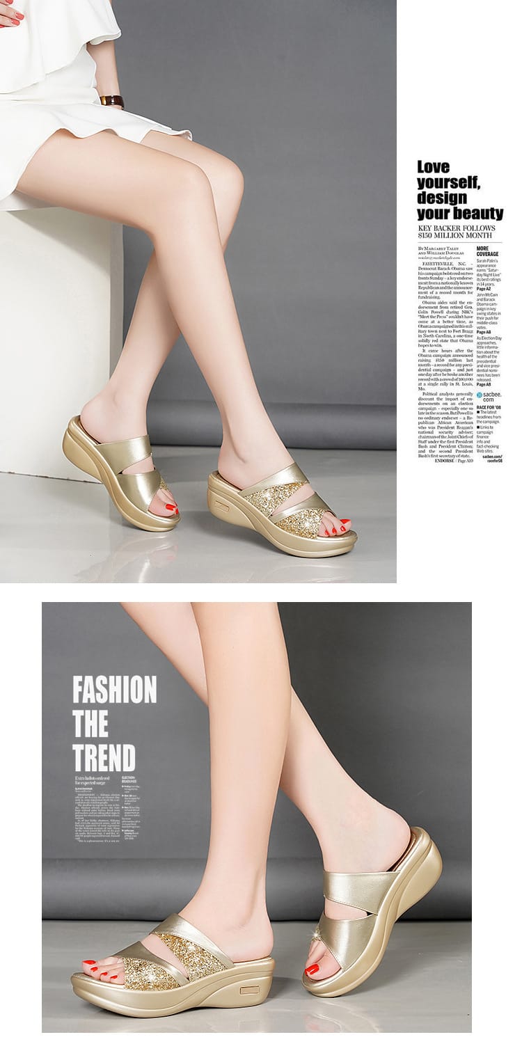 Women's Platform Wedge Sandals | Open Toe Thick Sole Summer Shoes – Sizes 35–43 Women's Platform Wedge Sandals – Open Toe Thick Sole Summer Shoes | Gray & Gold