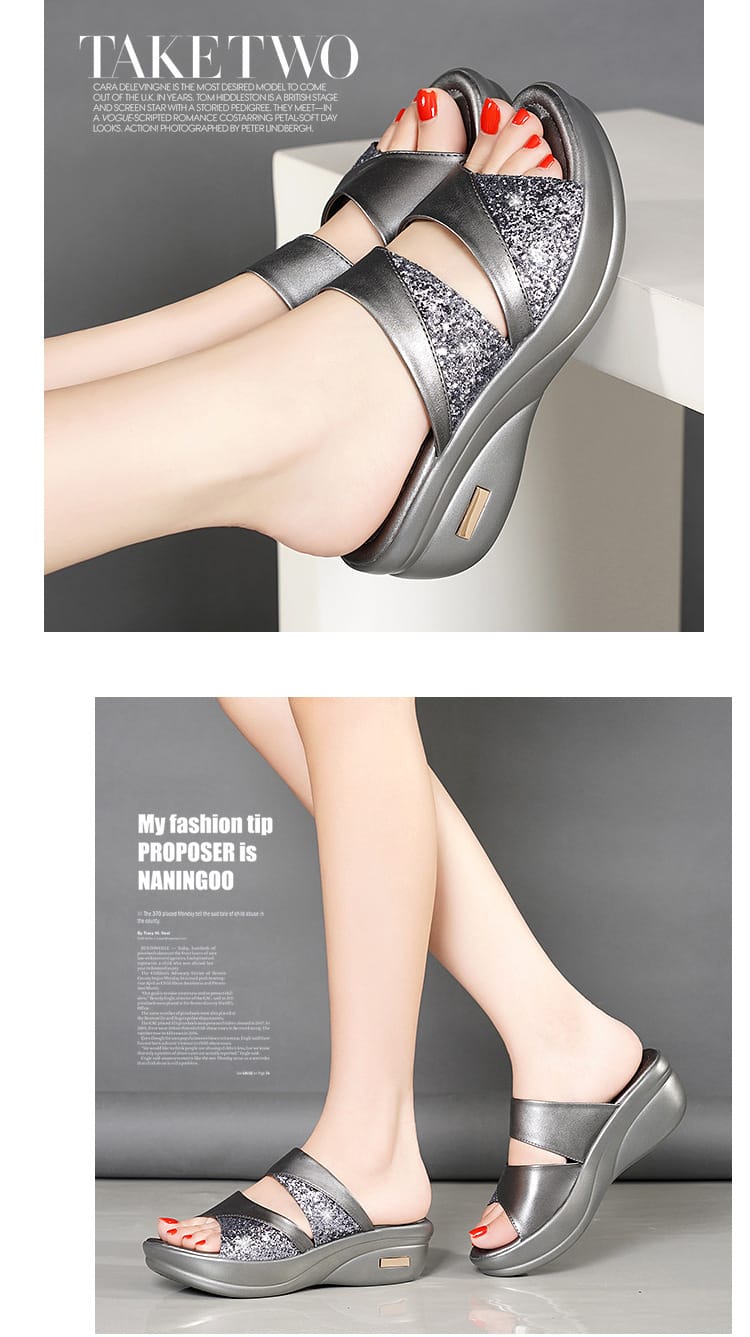 Women's Platform Wedge Sandals | Open Toe Thick Sole Summer Shoes – Sizes 35–43 Women's Platform Wedge Sandals – Open Toe Thick Sole Summer Shoes | Gray & Gold