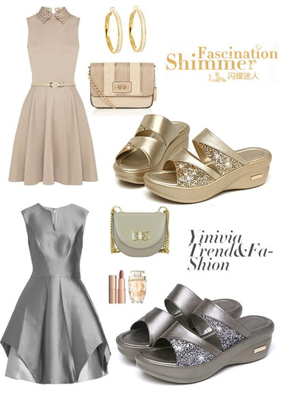 Women's Platform Wedge Sandals | Open Toe Thick Sole Summer Shoes – Sizes 35–43 Women's Platform Wedge Sandals – Open Toe Thick Sole Summer Shoes | Gray & Gold