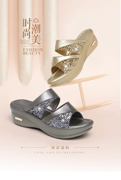 Women's Platform Wedge Sandals | Open Toe Thick Sole Summer Shoes – Sizes 35–43 Women's Platform Wedge Sandals – Open Toe Thick Sole Summer Shoes | Gray & Gold