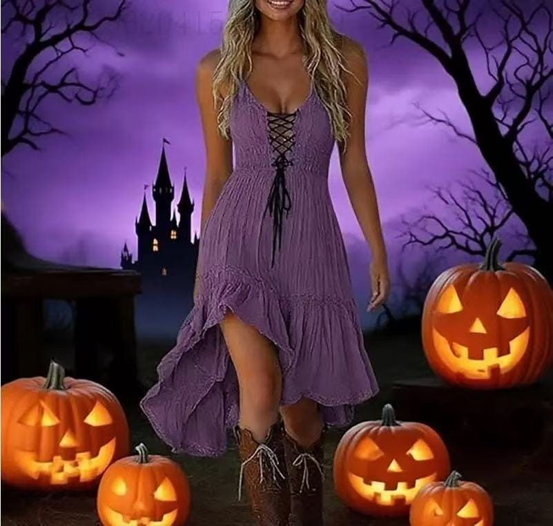 Women's Retro Western Halloween Suspender Dress | 6 Colors, Sizes S–XXL Women's Retro Western Halloween Suspender Dress – Vintage Carnival Strap Dress | 6 Colors, S–XXL