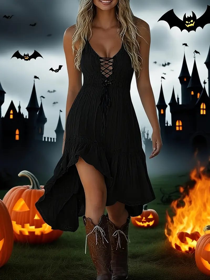 Women's Retro Western Halloween Suspender Dress | 6 Colors, Sizes S–XXL Women's Retro Western Halloween Suspender Dress – Vintage Carnival Strap Dress | 6 Colors, S–XXL