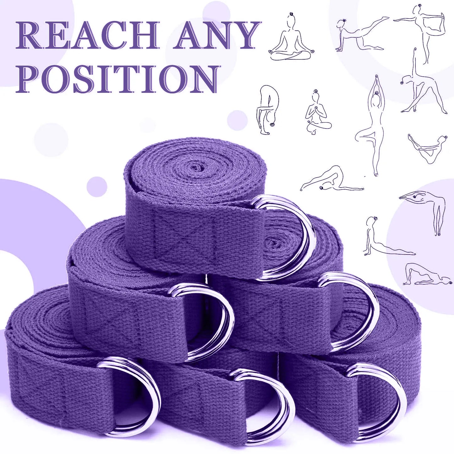 Yoga Strap Adjustable D-Ring Stretching Belt Pilates Flexibility | Wahooly Yoga Strap – Adjustable D-Ring Stretching Belt for Yoga, Pilates & Flexibility Training