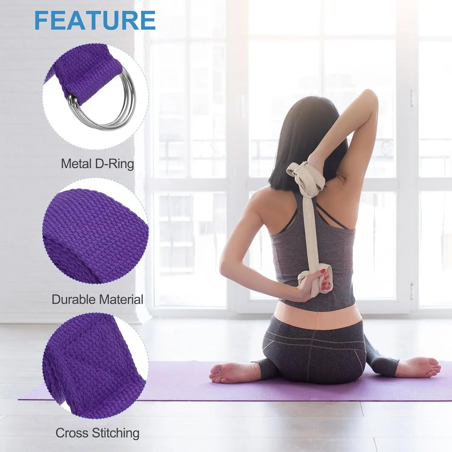 Yoga Strap Adjustable D-Ring Stretching Belt Pilates Flexibility | Wahooly Yoga Strap – Adjustable D-Ring Stretching Belt for Yoga, Pilates & Flexibility Training