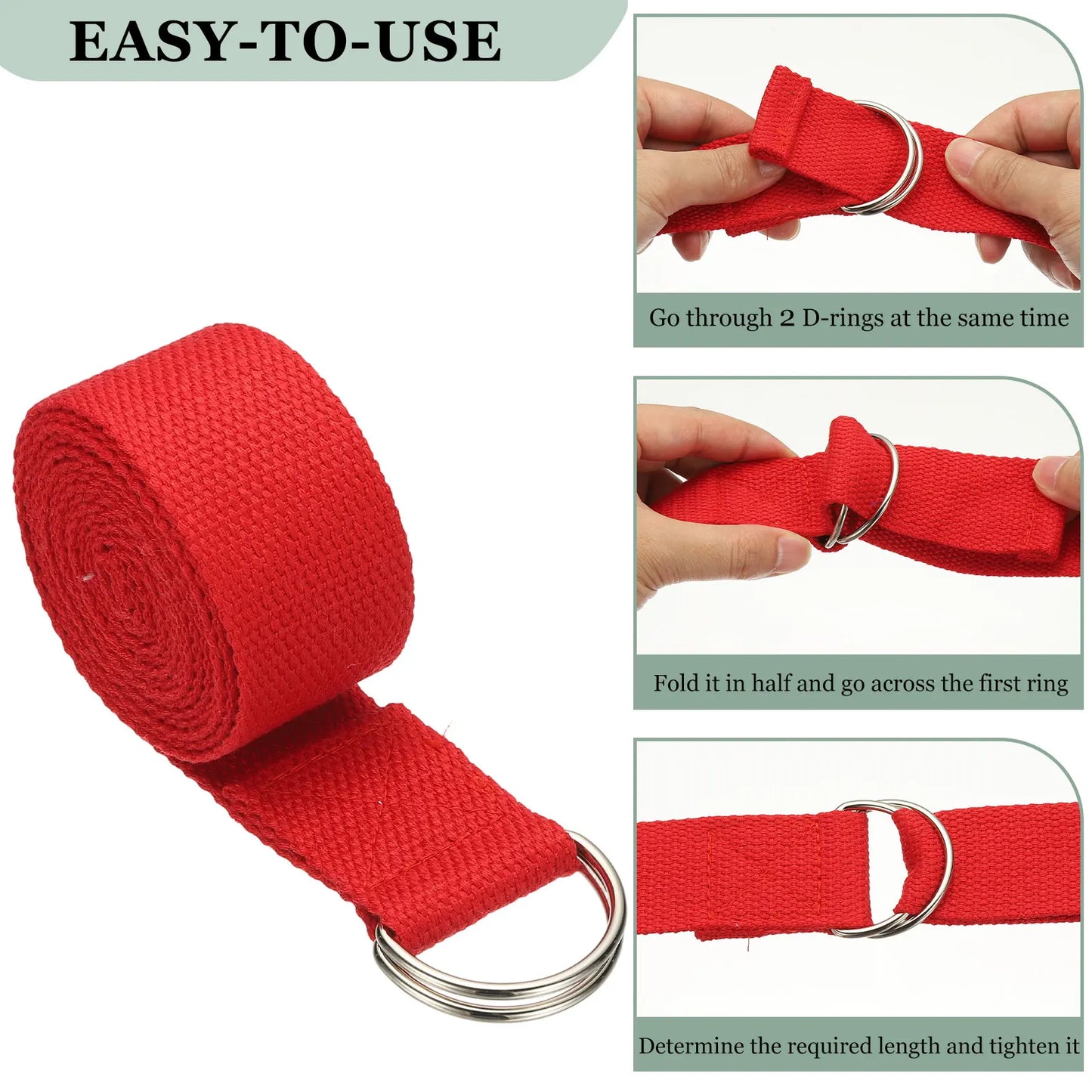 Yoga Strap for Stretching | Adjustable D-Ring Buckle | 3 Lengths & 10 Colors – Yoga, Pilates & Dance Yoga Strap for Stretching – Adjustable Metal D-Ring Buckle | 3 Lengths, 10 Colors | Yoga, Pilates & Dance