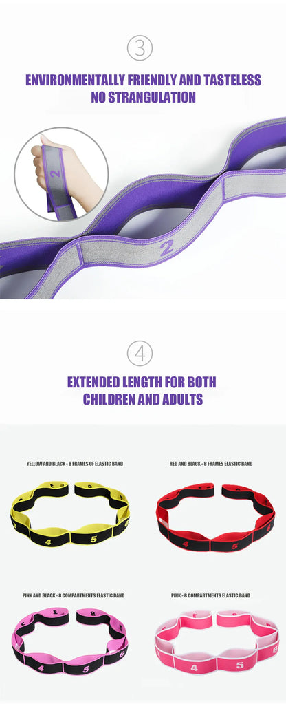 Yoga Stretching Strap with Loops | Elastic Resistance Band for Yoga, Pilates & Flexibility Training Yoga Stretching Strap with Loops – Multi-Section Elastic Resistance Band for Yoga, Pilates, Dance & Flexibility Training